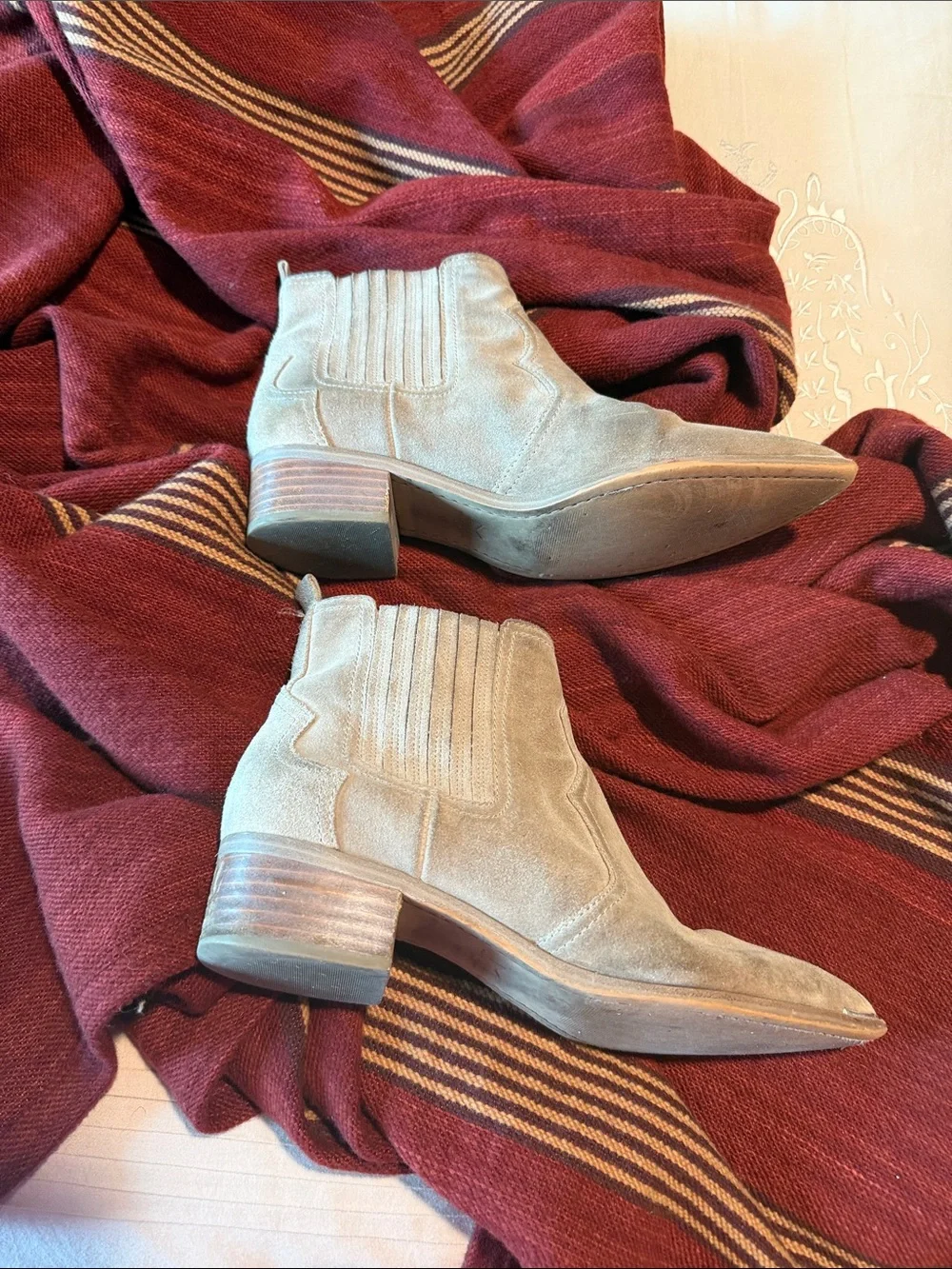 Marc Fisher Taupe Suede Pointed-Toe Chelsea Ankle Boots